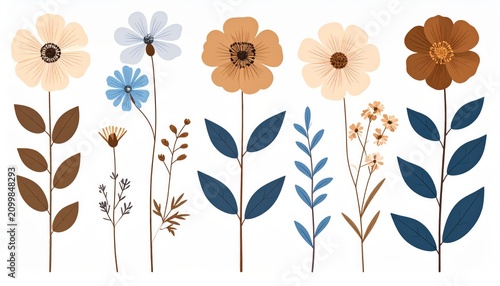 a collection of colorful flowers and leaves.