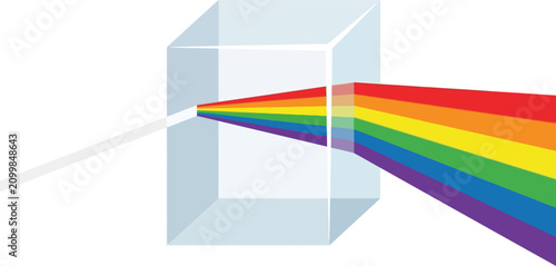 Quadro su tela Prism refracting light into rainbow spectrum vector illustration on white backgr