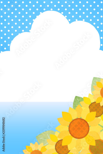 ひまわりと空と海の背景 縦