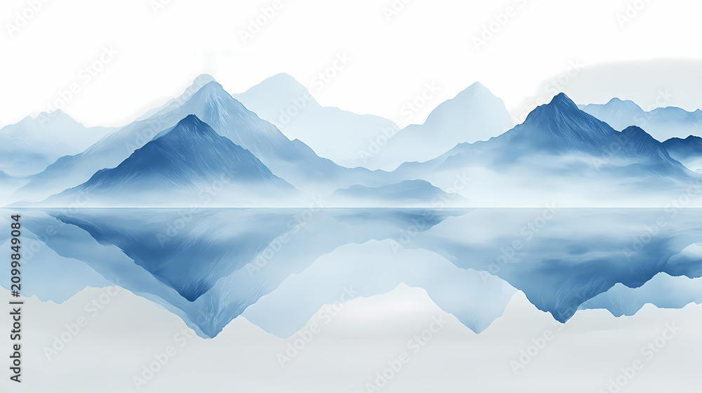 Fototapeta premium Tranquil Mountain Scenery in Misty Blue