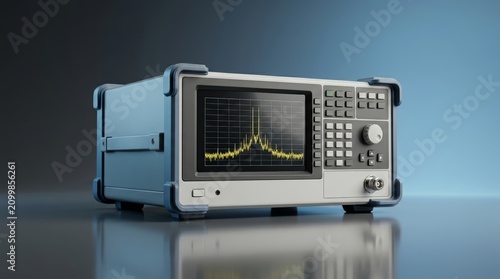 Spectrum analyzer 3D render, frequency spectrum measurement instrument, RF signal analysis system, laboratory electronics equipment, engineering testing device, communication analyzer