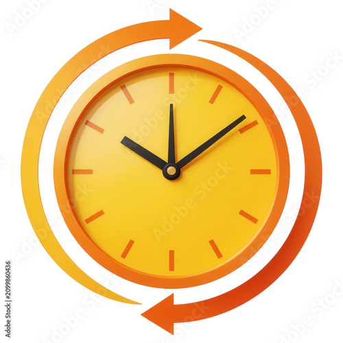 Yellow Clock with Circular Arrows Transparent Background