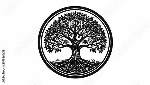 Quadro su tela Tree logo with roots and leaves.