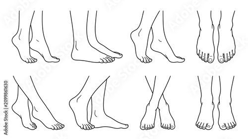 Collection of Diverse Human Foot Poses Line Art
