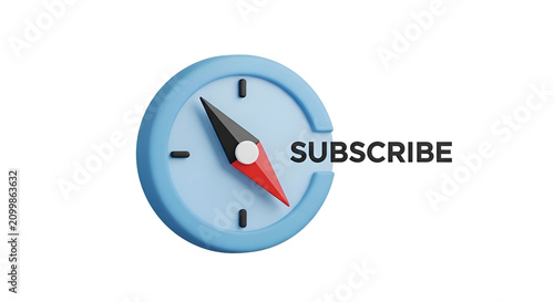 3D render of a compass with needle pointing next to the word SUBSCRIBE in bold text