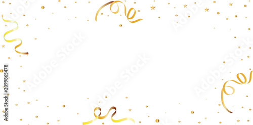Obraz na płótnie Gold Confetti Border With Streamers Celebration Party Background For Invitations