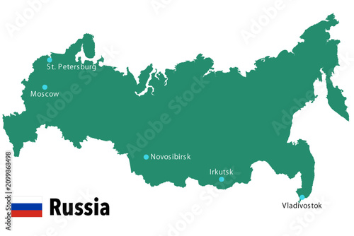 Canvas Print Highly detailed map of Russia with cities and national flag
