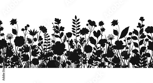Floral Silhouette Pattern On White Background Decorative Botanical Design flower