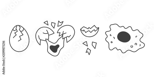Foto Cracked Fried Eggs Doodle Set