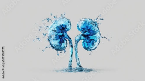 Human kidneys composed of water splash medical illustration for healthcare and anatomy