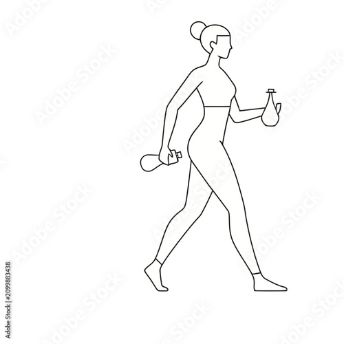 Woman walking with bottles