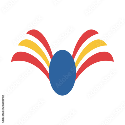 Abstract blue oval with red and yellow curved shapes