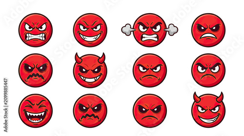 Tableau sur toile Set of Angry Red Emoticons with Various Expressions