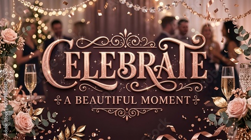 Elegant Celebrate Moment: People at Party with Champagne and Flowers