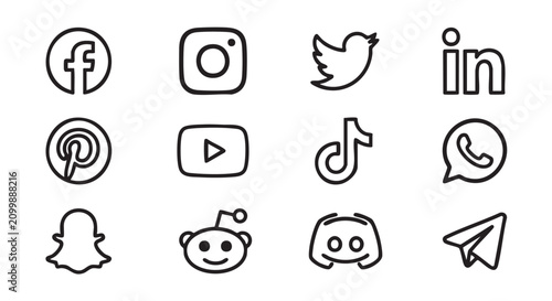 black vector icon set of social media logos featuring icons, logo, facebook