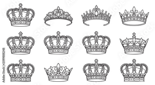 Photos black vector icon crowns with intricate designs and patterns