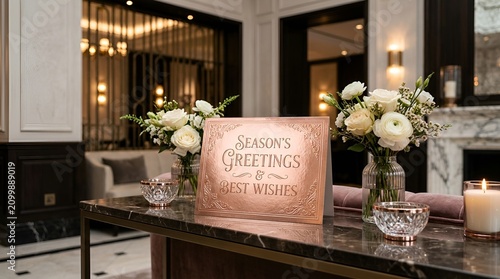 Elegant Holiday Season's Greetings Card with Flowers and Candles