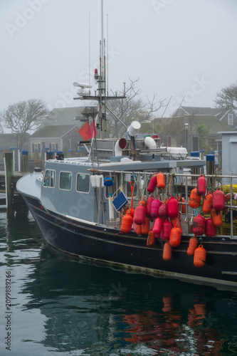 Fishing Trawlers moored in a marina in Nantucket Island, MA