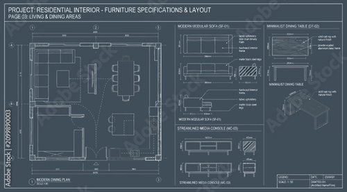 Tableau sur toile Architectural floor plan and furniture specifications for a modern residential i