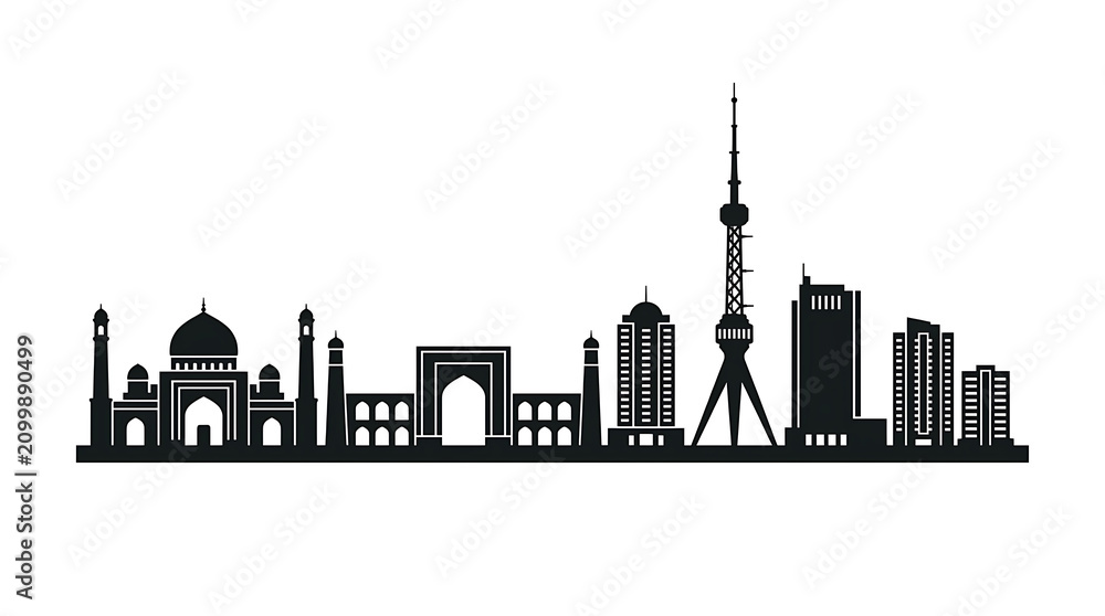 Obraz premium city skyline with famous landmarks silhouette