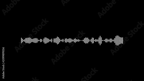 Minimalist white audio frequency visualization waveform graphic on black background.