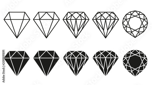фотографія Diamond facets progression with graphic outlines and filled shapes on a clean wh