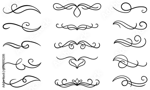 Quadro su tela Collection of black flourishes and swirls on white background, decorative orname