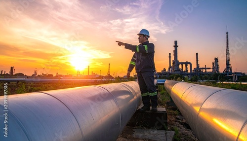 line man inspecting pipe oil water transportation