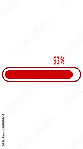 Minimal futuristic digital startup loading bar with red liquid interface showing error system initialization failure at 99 percent on white background. Vertical video.