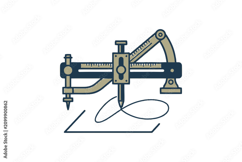 Fototapeta premium Vintage Drafting Machine Drawing Curve on Paper