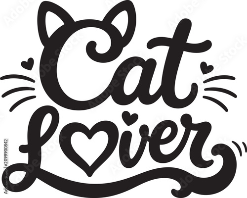 Cute Cat Lover Hand Lettering with Hearts and Whiskers