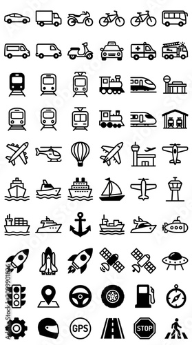 Transportation Icons: Vehicles, Travel, and Logistics Symbols