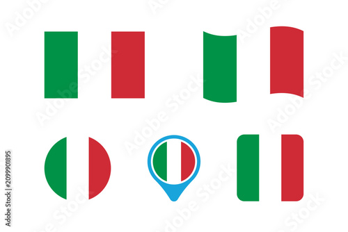 The Italy national flag. The Italy national flag in vector format with a 2:3 aspect ratio rectangle, waveform, round, rounded pin and square shapes.