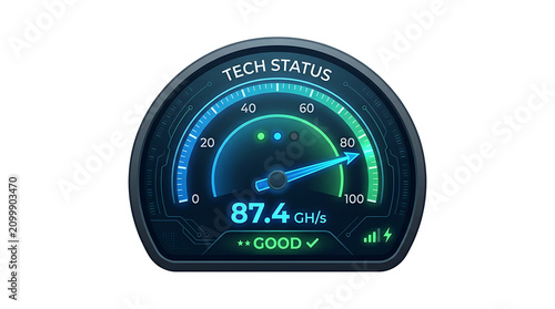 Speedometer Gauge Dial Isolated on White Background with Red Arrow for Car Dashboard, Speed Measurement, Automotive Meter and Vector Illustration Concept