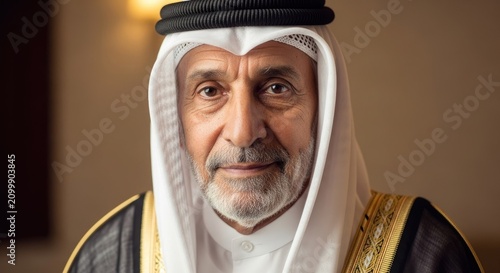 Middle Eastern Elderly Man in Traditional Thobe and Bisht