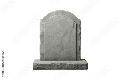Empty gravestone standing with a blank tombstone for text, symbolising death, memorial, and mourning, transparent background