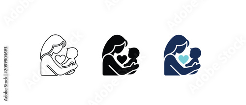 Woman holding baby with heart as love and care.vector illustration