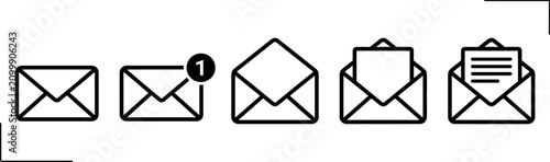 Mail envelope icon set, email inbox and message line vector illustration, notification and communication symbols