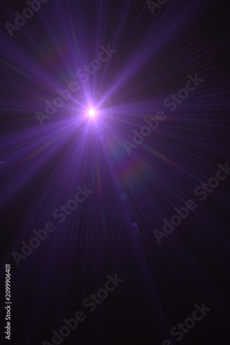 Purple Lens Flare Effect with Radiating Light Rays on Black Background