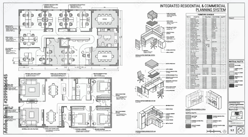 Obraz premium Architectural floor plan and furniture planning system for residential and commercial spaces