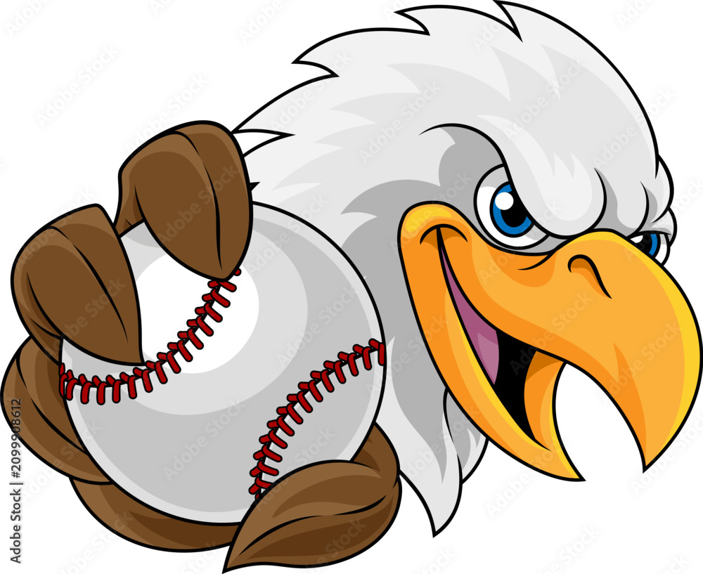 Naklejka premium Bald Eagle Falcon Hawk Baseball Ball Sport Mascot