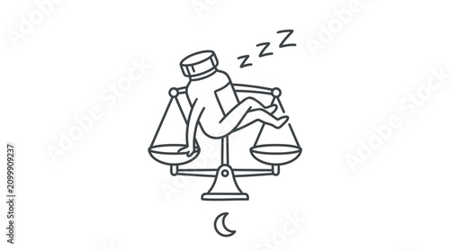Schilderij op canvas Illustration of sleeping pills bottle on weighing scale, concept of balance and
