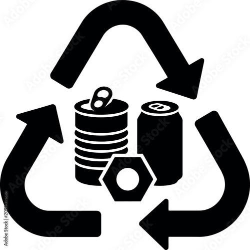 Metal can recycling black silhouette icon