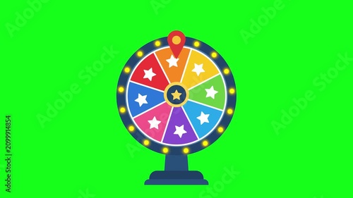 Spinning prize wheel, lucky draw roulette, 2D, green screen