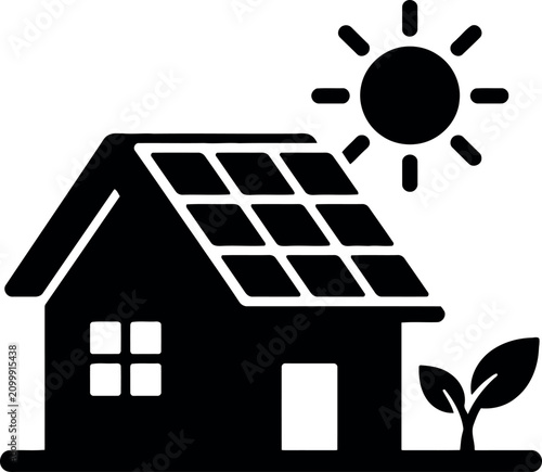 Solar powered house black silhouette icon