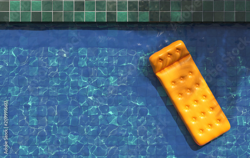Swimming pool with inflatable mattress. Pool party, summer background.  