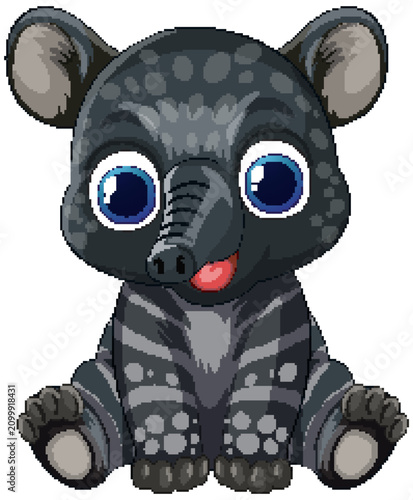 Cute Cartoon Baby Tapir Vector Illustration Isolated on White Background