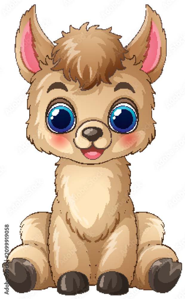 Fototapeta premium Cute Cartoon Baby Llama Vector Illustration Sitting on White Background