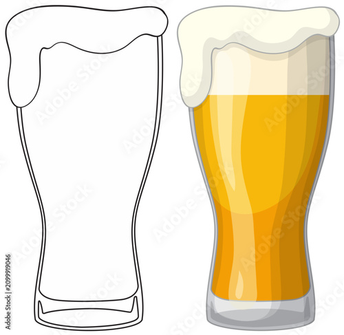 Vector Illustration of a Glass of Beer with Foam and Outline