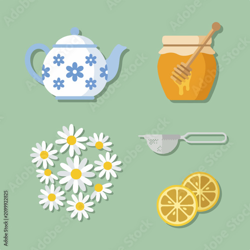 Tea with honey and flowers.